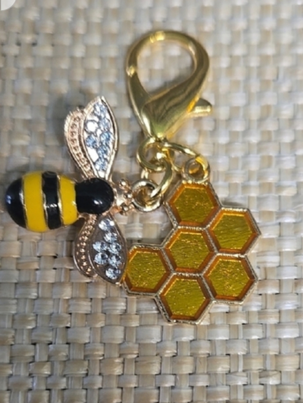 Gold And Black Bee and Honeycomb Bag Charm